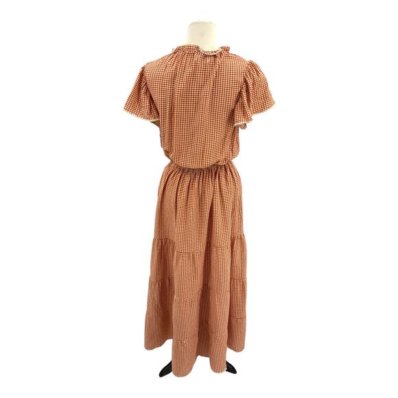 Max Studio Gingham Flutter Sleeve Tiered Maxi Dress Brick Size Large NWOT - Picture 8 of 8